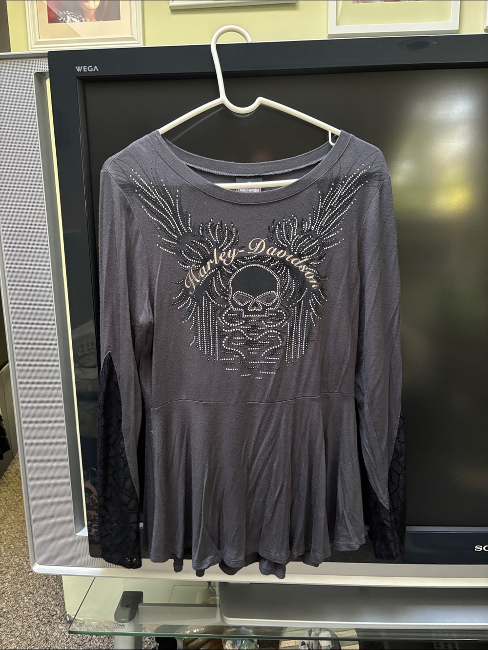 Harley-Davidson Black Long Sleeve Embellished Peplum Top NWOT